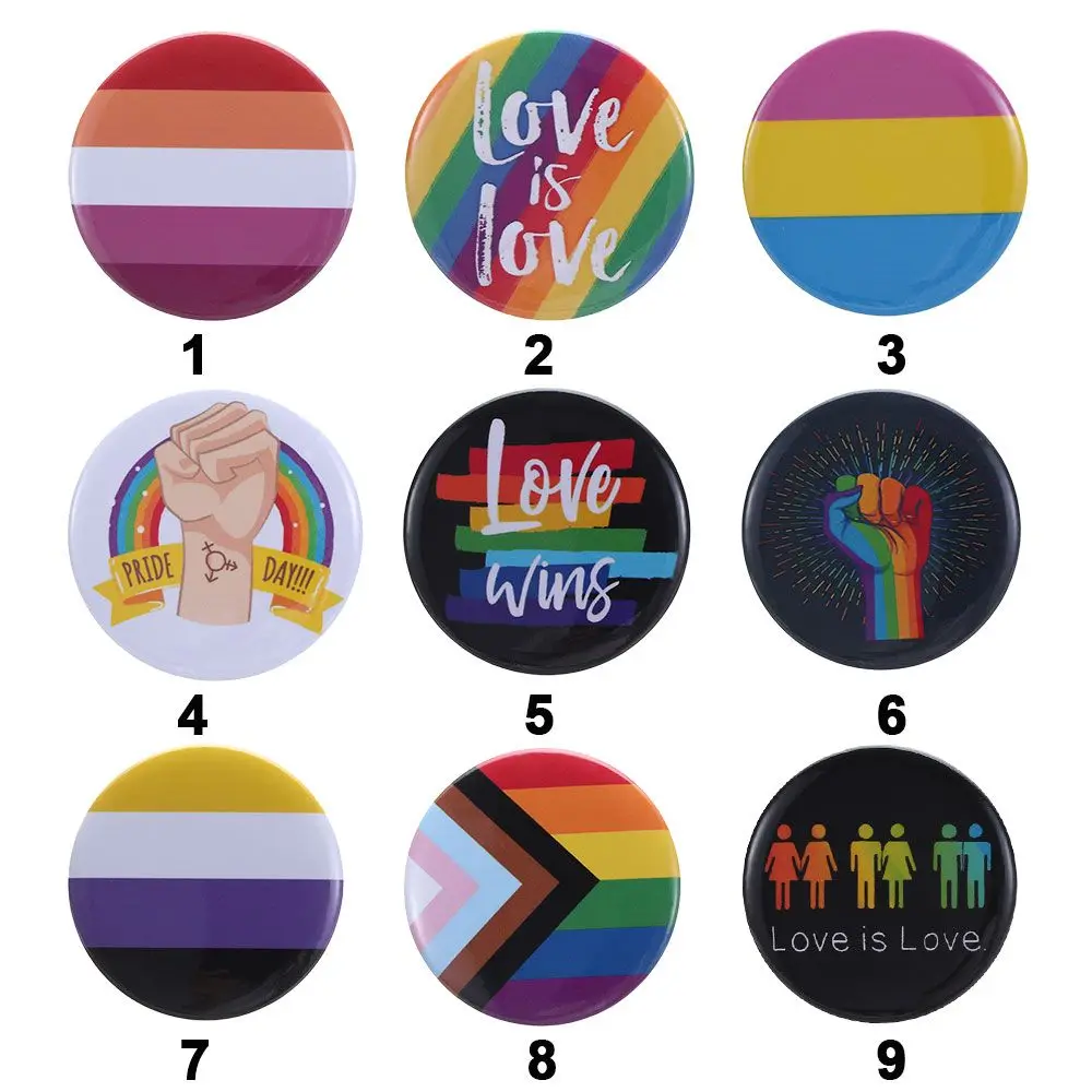 Men Women Denim Tinplate Pins LGBT Brooches Gay Badge Rainbow Brooch Collar Pin