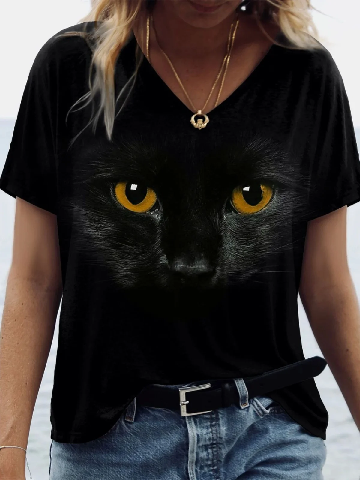 تي شيرت مطبوع ثلاثي الأبعاد بقصة ضيقة ort Sve تي شيرت Street Sle round Ne Summer Top للشابات
