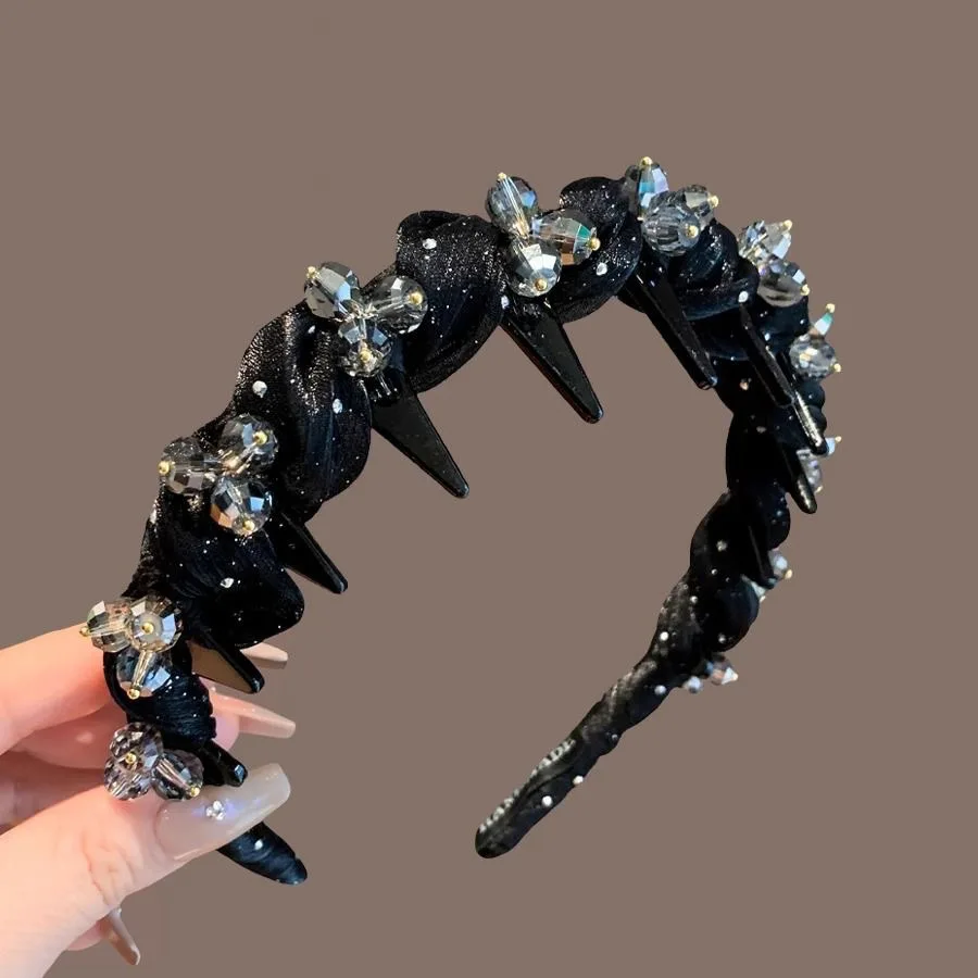 

Trendy Rhinestone Beaded Hair Hoop With Teeth Headband for Hair Women Black Hair Bands Hair Accessories Bridal Tiara Headdress