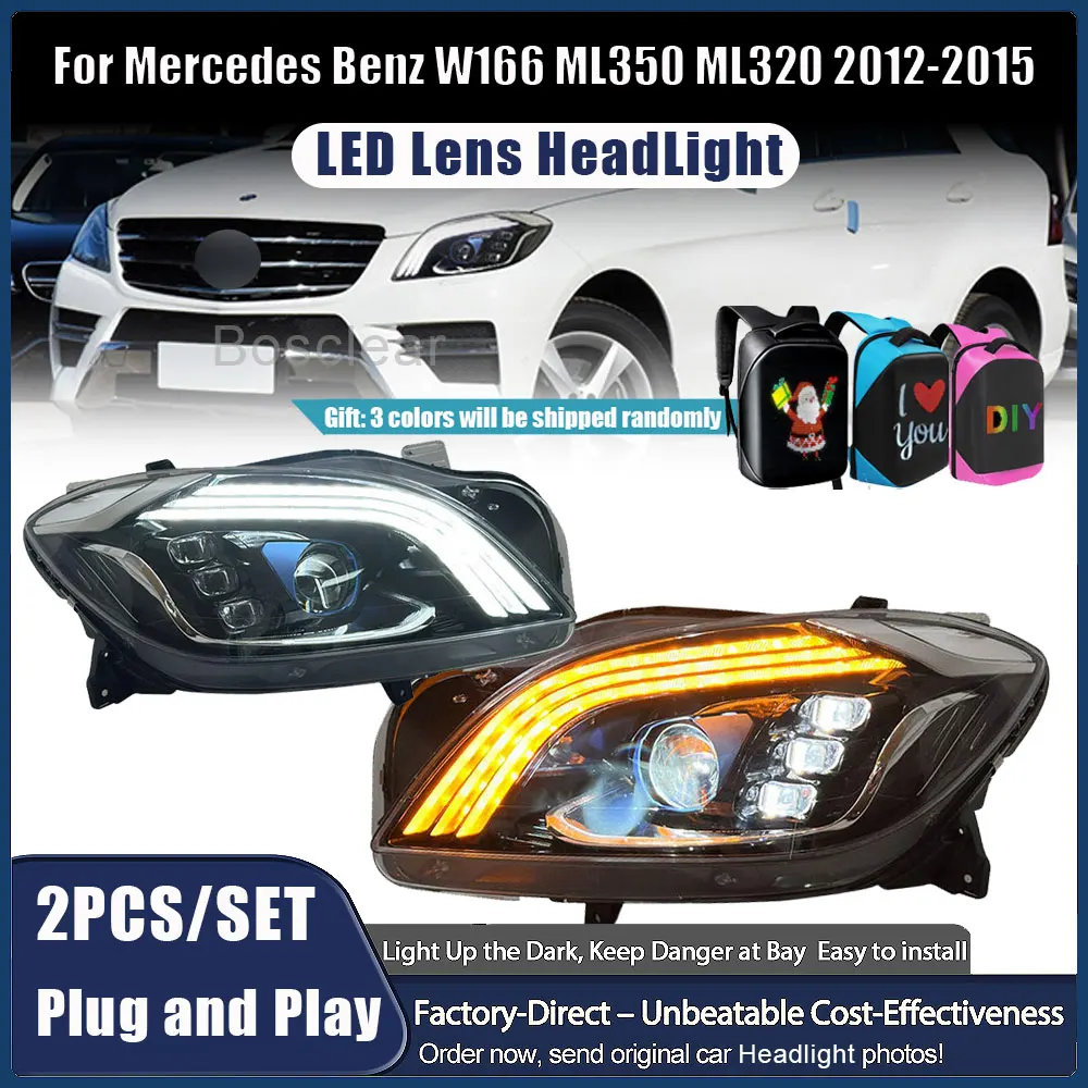 

Светодиодные фары в сборе для Mercedes Benz 2012-2015 W166 ML350 ML320, обновленные лазерные передние фары Plug and Play, автомобильные аксессуары