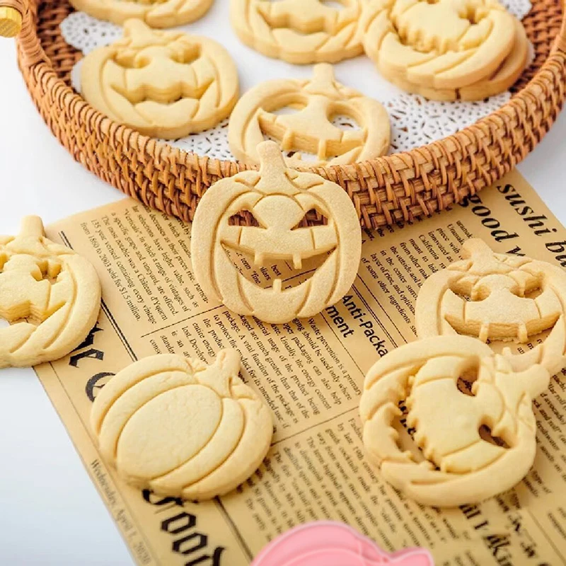 13Pcs Halloween Cookie Cutters 3D Pumpkin DIY Face Biscuit Mold Fondant Embosser Stamps Halloween Party Cake Decorating Tools