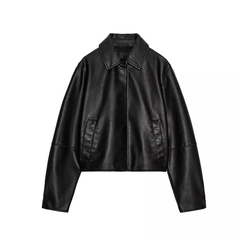 Jesień 2025 Nowa Kolekcja Damska Moda Kurtka Ozdobiona Zamkiem Błyskawicznym Imitacja Skóry Prosta Krój Długi Rękaw Bez PU...