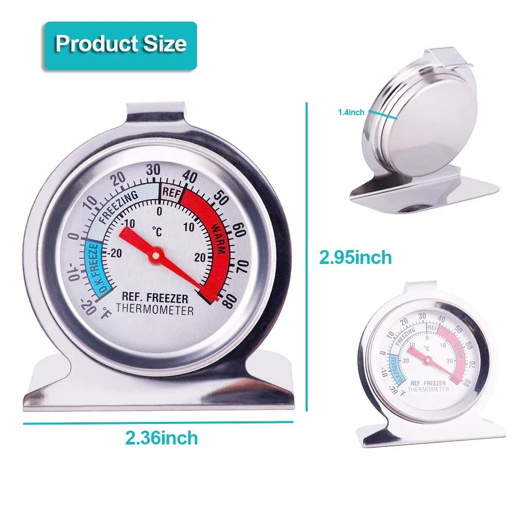 4Pc Refrigerator Thermometer, with Red Indicator Thermometer for Freezer Refrigerator Cooler with Hanging Hook and Stand