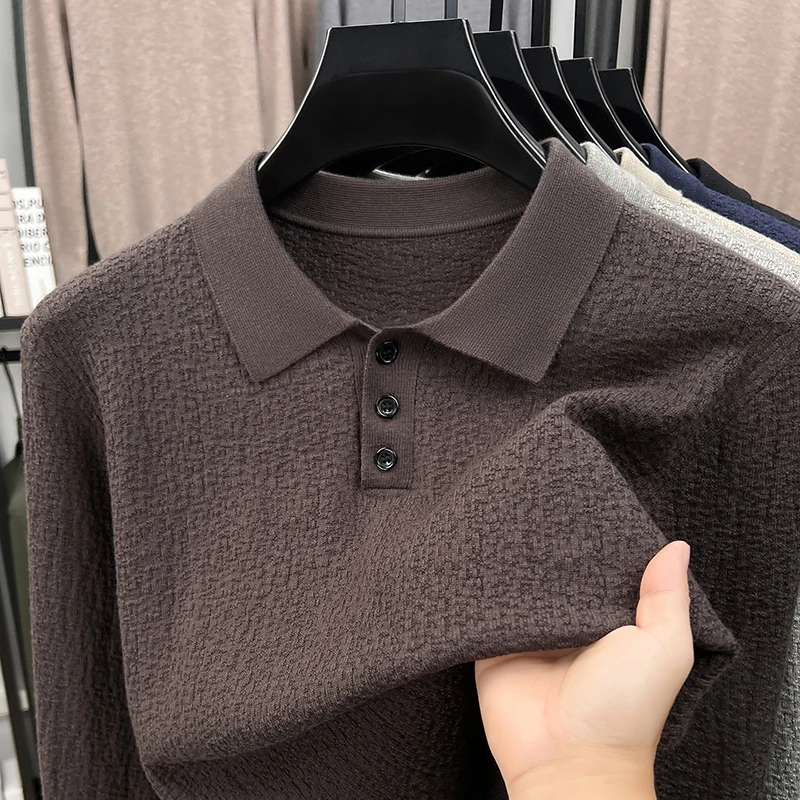 Personality fashion printed knitted long sleeve polo shirt men's high-quality soft comfort autumn new item casual lapel sweater