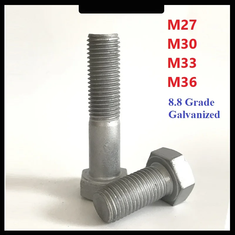 Half Threaded Bolt  External Hex Hexagonal Screw M27 M30 M33 M36 Carbon Steel Full Tooth Bolt Galvanized 8.8 Grade Screw