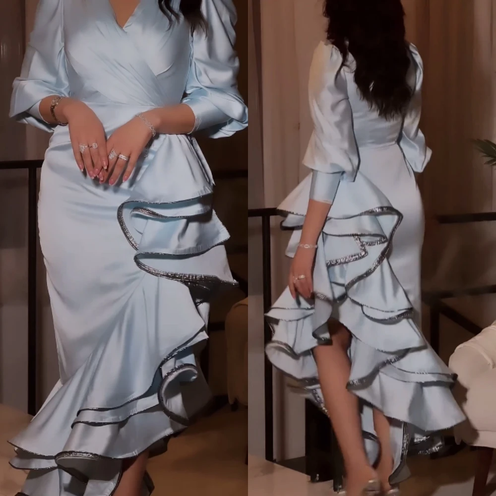 

Evening Satin Pleat Tiered Criss-Cross Party A-line V-neck Bespoke Occasion Gown Midi es