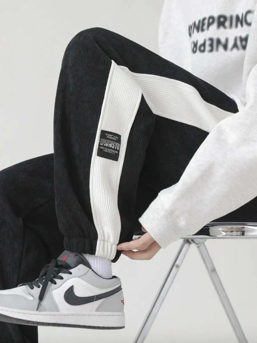 

European Cotton Fce Heavyweight Fce Sports Casual Pants Long Corduroy Lined Elastic Waist High Waist ort Length