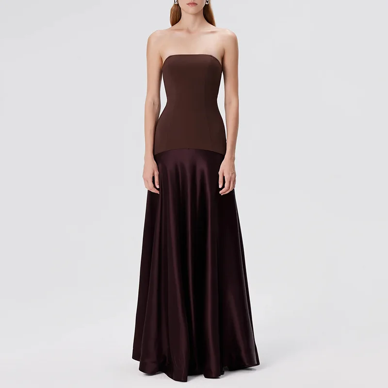 

Elegant Socialite Style Dress2025Summer New Sleeveless Off-Shoulder Solid Color Long Dress