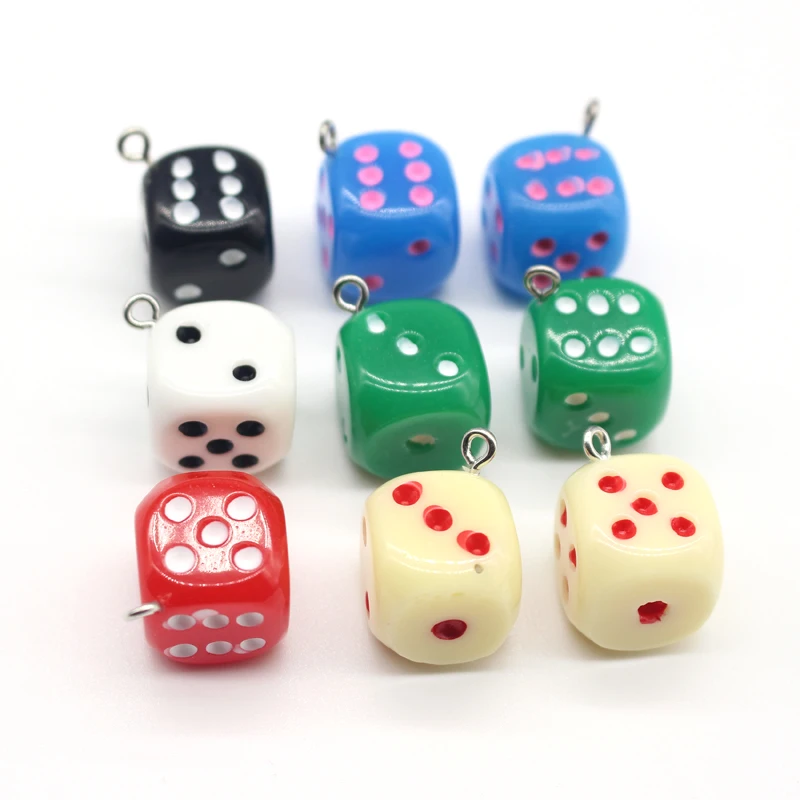 10pcs/lot Fun Mini Figurines Resin Dice Charms For Keychain Findings Diy Crafts Necklace Earring Pendant Make  Jewelry Accesory