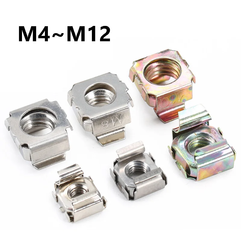Carbon Steel Cage Nuts M4 M5 M6 M8 M10 M12 Square Clip Nuts for Server Rack Cabinet Furniture Fasteners