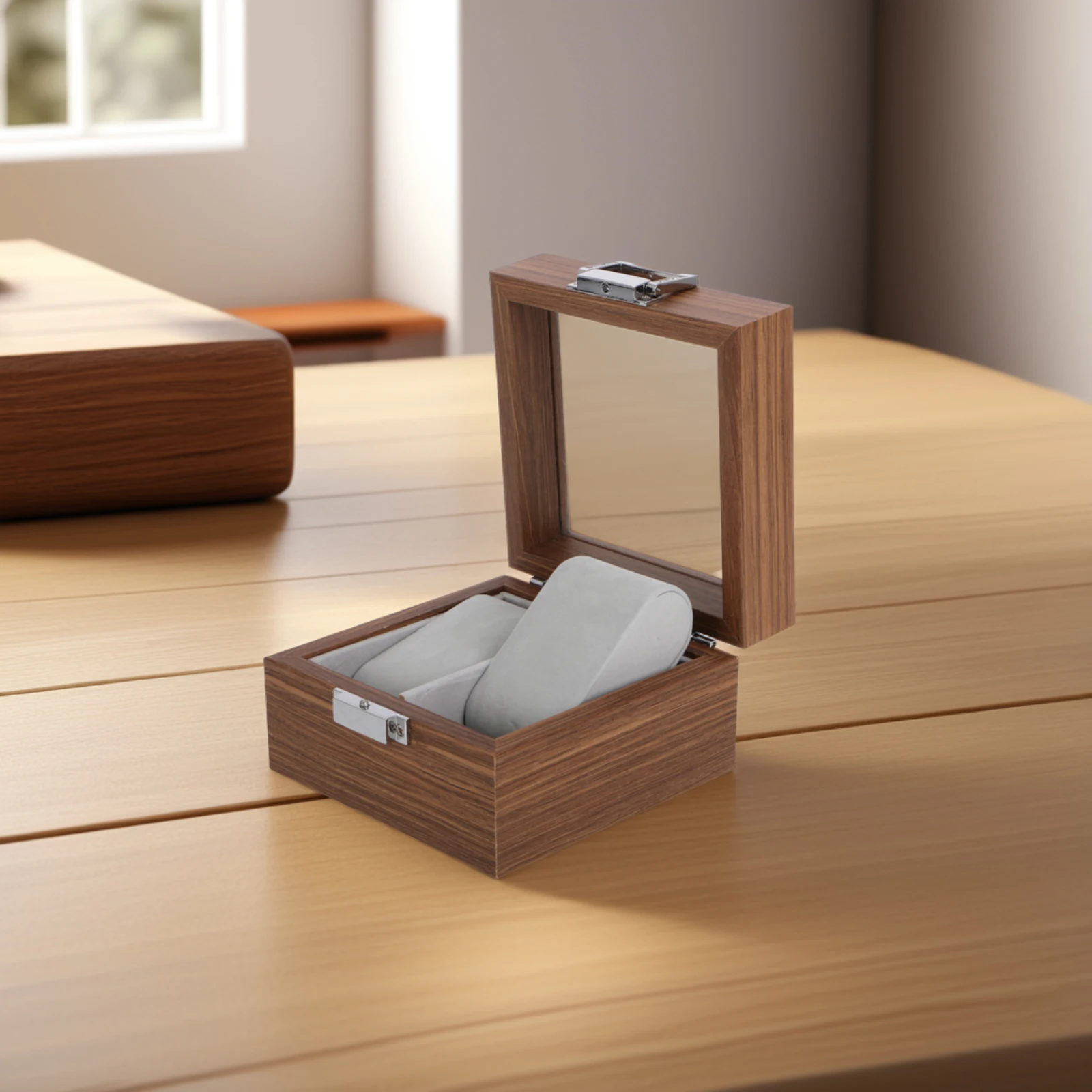 

Wooden Watch Display Case Glass Lid Storage Box Jewelry ganizer Dust Scratch Personal Corporate Use Bracelets