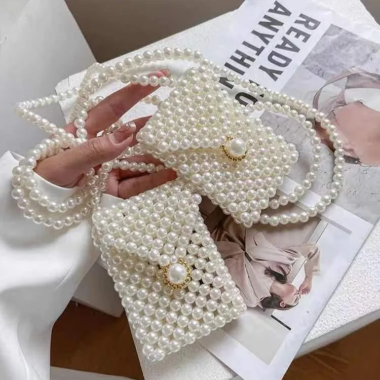 Mini Pearl Small Messenger Bag Women's Wild Summer Pearl Bag Handmade Beaded Bag Pearl Mobile Phone Bag Banquet Women's Bag