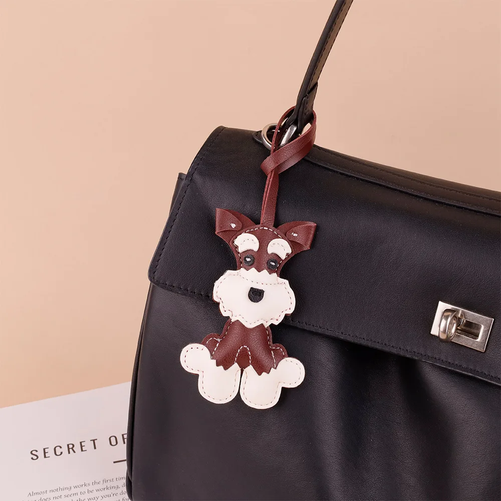 

cute kawaii Schnauzer Dog Keychain PU Leather Animals trendy Keyring Hanging Ornament Backpack Handbag Charm pendant for Women