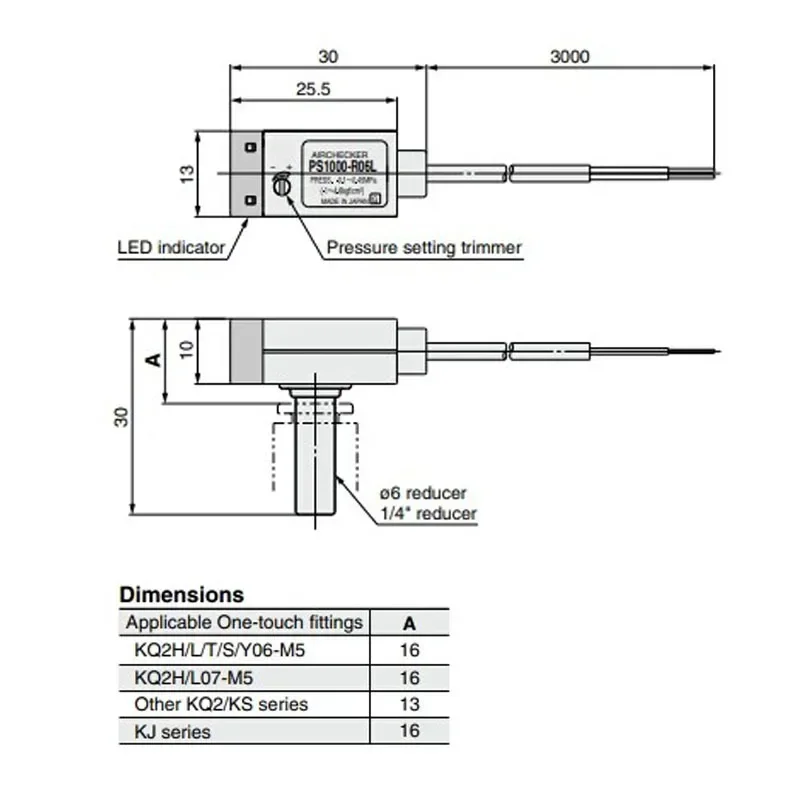 Pneumatic Vacuum Pressure Switch PS1000-R06L/R06L-Q/PS1100-R06L/R06L-Q  SMC-typeMicro Electronic Sensor PS1000 Components