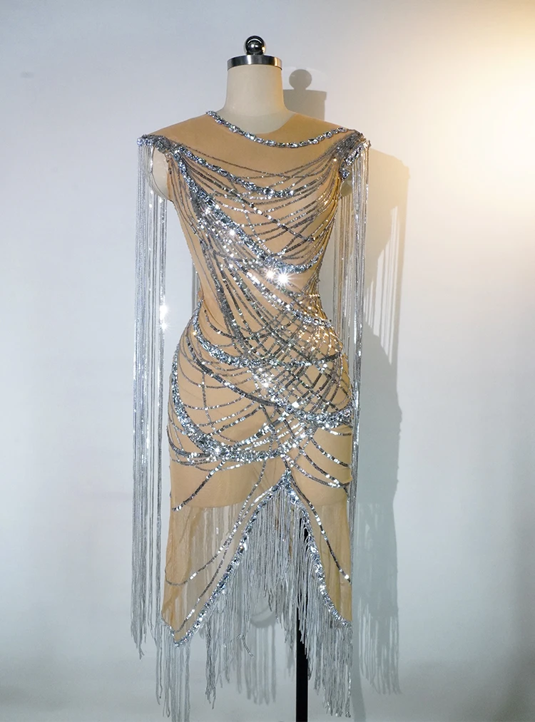 

Ladies Sexy Fringed Transparent Dress Drag Queen Costume Birthday Party Club Stage Dance Performance Nightclub Bar Dscelebration