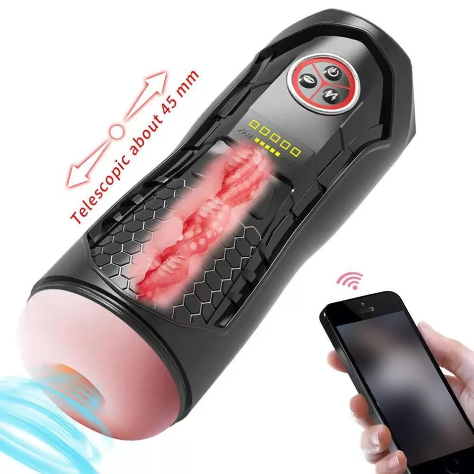 Smart APP Controlled Male Masturbator Heating 5 Thrust Suck Vibration Modes Multi-Language Voice Interactive Stroker Toy for Men