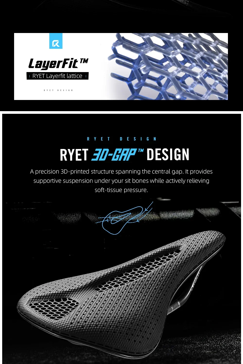 RYET Carbon 3D-gedruckter Sattel 145/155MM 190g 7*9 Fahrradsitz für Herren Damen Triathlon Rennrad MTB Mountain Gravel Fahrradteile – Detail 8