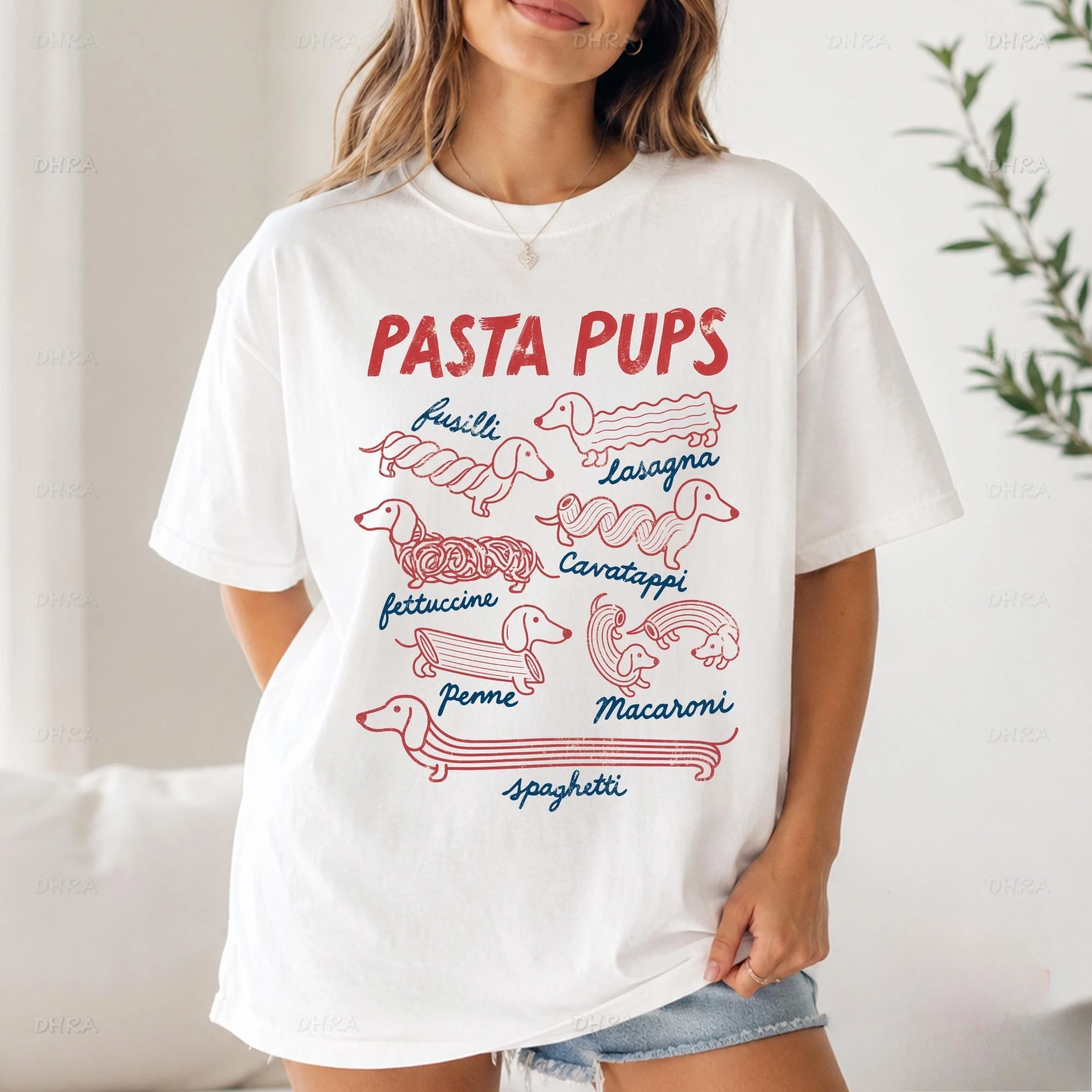 Womewn Men Pasta Pups Shirt Dachshund Italian Food Tee Cute Dog Lovers Sweatshirt Funny Pet Gift Top