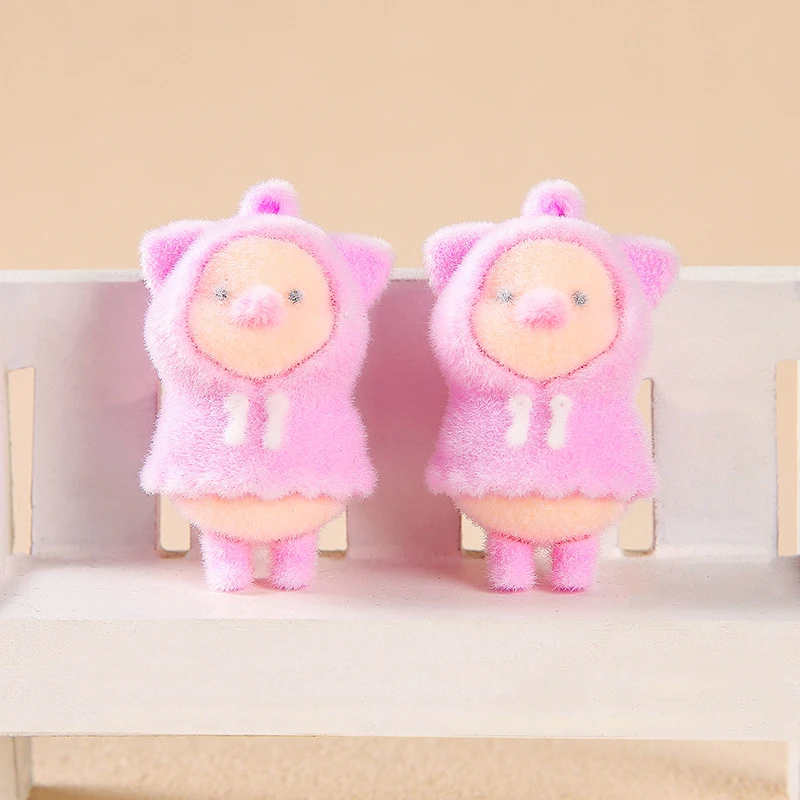 30pcs Cartoon Resin Raincoat Pig Charms cute Flocked dolls pendant for DIY handicraft Jewelry Earrings keychain make Accessories