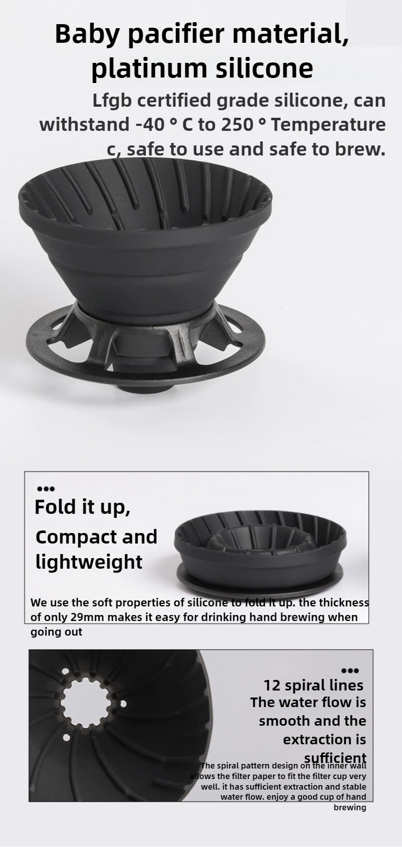 Set da caffè preparato a mano da viaggio per auto da campeggio, macchina da caffè portatile con capsule in silicone, scorie separate con carta da filtro per esterni