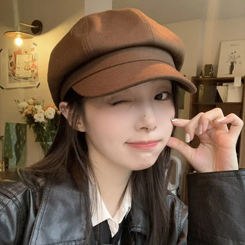 

Casual Korean Style Retro Berets Hat Octagonal JK Vintage Newsboy Cap Solid Color Y2k Painter Cap Girls