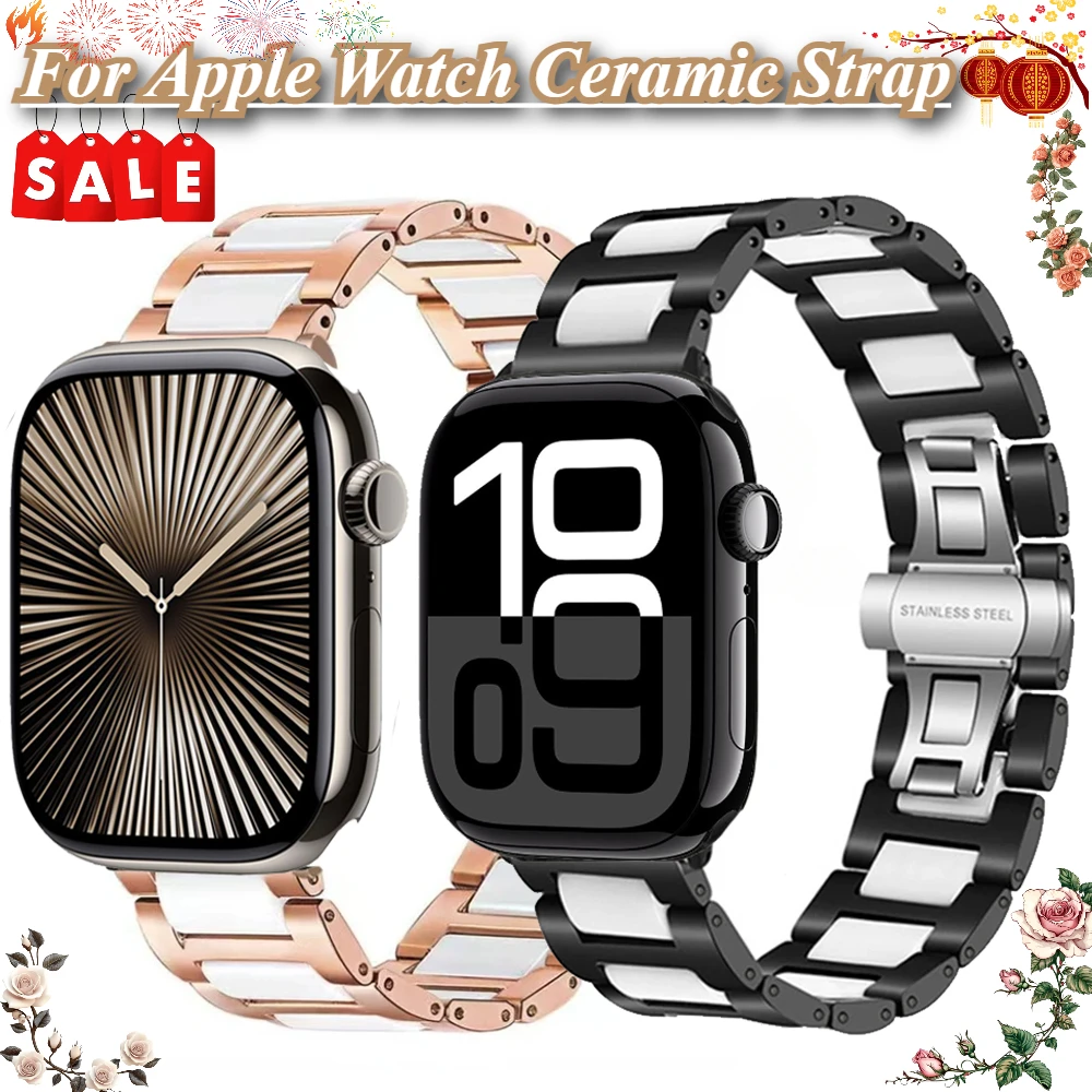 

Керамический + металлический ремешок для Apple Watch Ultra 49 мм 11 10 46 мм 42 мм 9 8 7 45 мм 41 мм Браслет из нержавеющей стали iWatch 6 5 SE 44 мм 40 мм