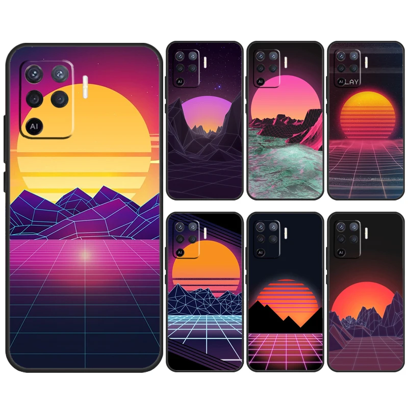 80S Vaporwave Synthwave Sunset For OPPO A74 A94 A54 A58 A78 A98 A16 A76 A96 A15 A17 A77 A5 A9 A52 A72 A79 A57S A53S Case