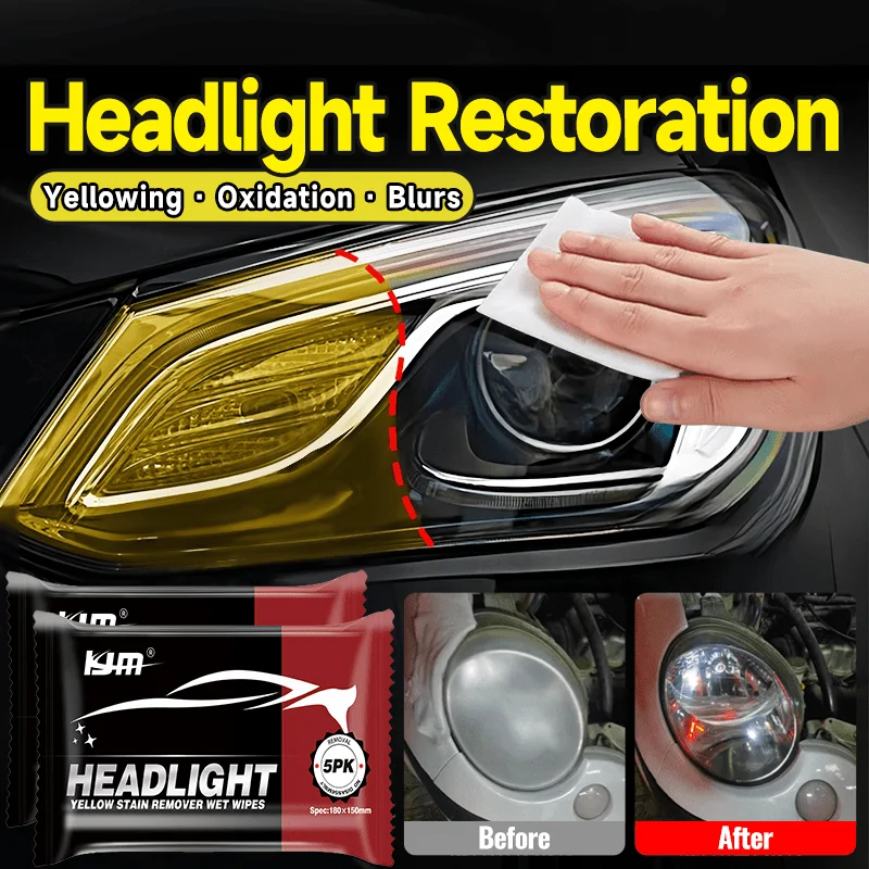 Headlamp anti-yellow wet wipes - repair headlamp oxidation, yellowing, blur, improve headlight, easy to use