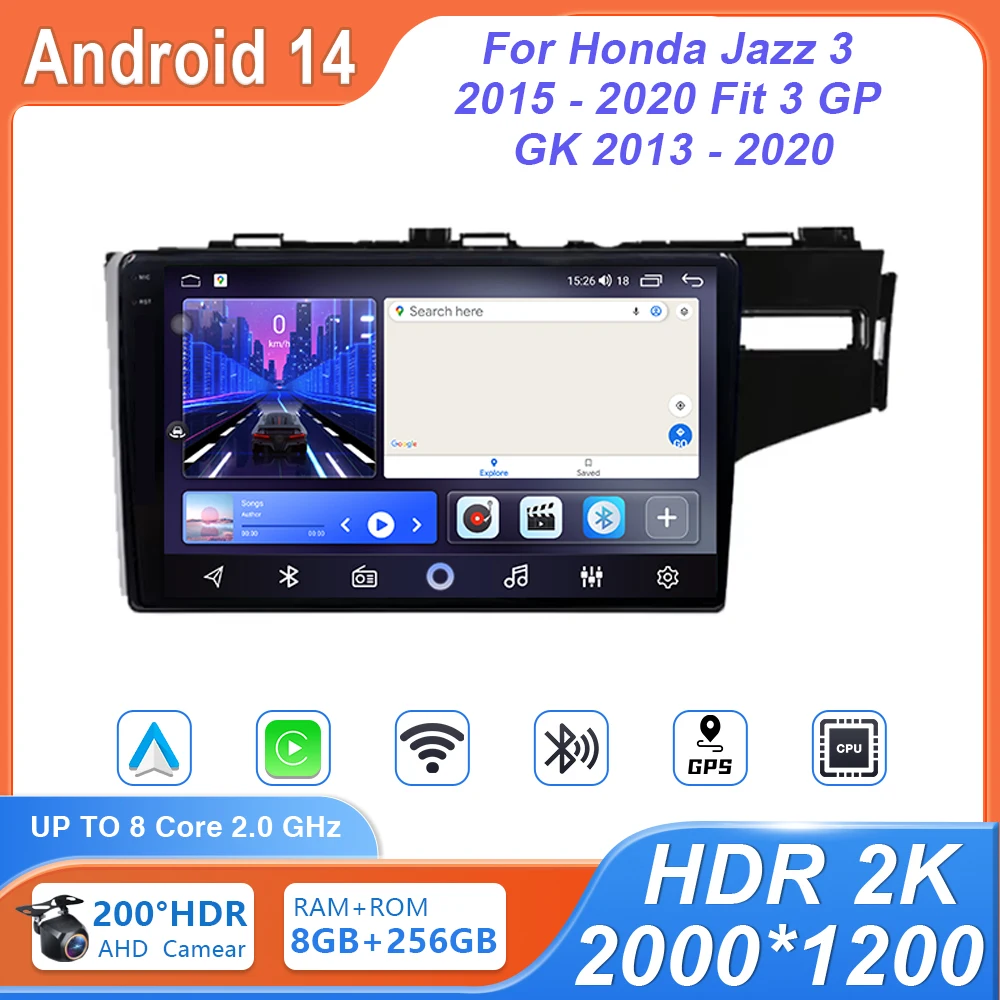 

Android 14 Multimedia 4G WiFi Video Player GPS Navigation For Honda Jazz 3 2015 - 2020 Fit 3 GP GK 2013 - 2020 Car Radio Stereo