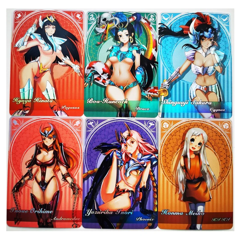 

6pcs/set Anime Heroine Cos Saint Seiya The Five Bronze Sanits Hinata Boa Hancock Hobby Collectibles Game Anime Collection Cards