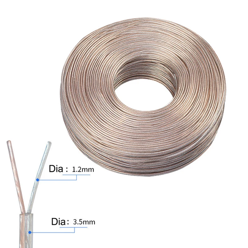 1M-50M Transparent Round 2 Core Electrical Cable Clear Tinned Copper Wire Home Bedroom Bar Lighting Lamp Fitting B4