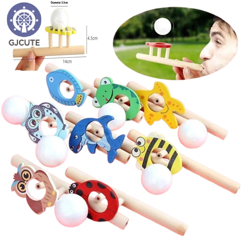 Cartoon Foam Ball Blower Traditional Wooden Rods Blowing Balls Game Fun Gadgets Balance Training Educational Learning Toys