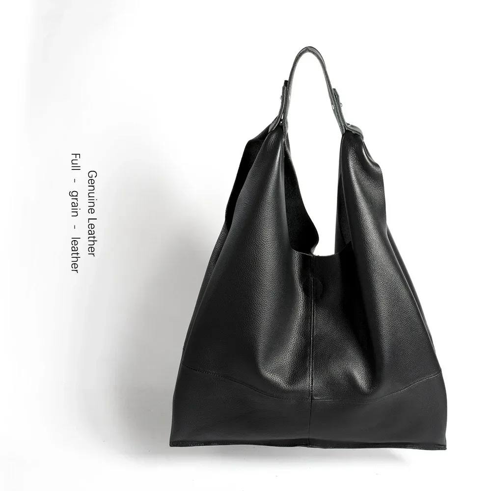 

First layer cowhide large capacity shoulder portable shopping bag commuter retro big bag