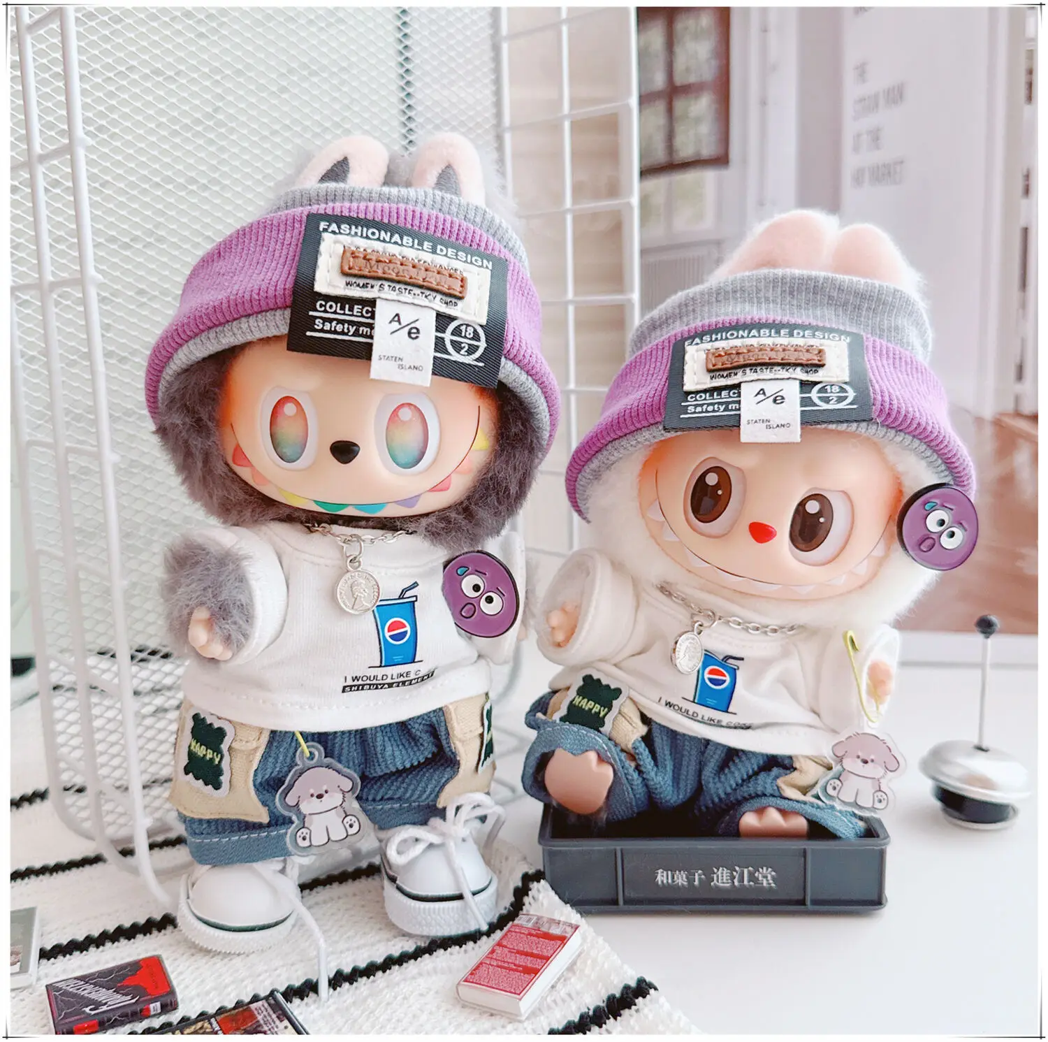 

17cm Labubu doll clothes trendy cool handsome men's set casual T-shirt 123 generation Labubu doll accessories