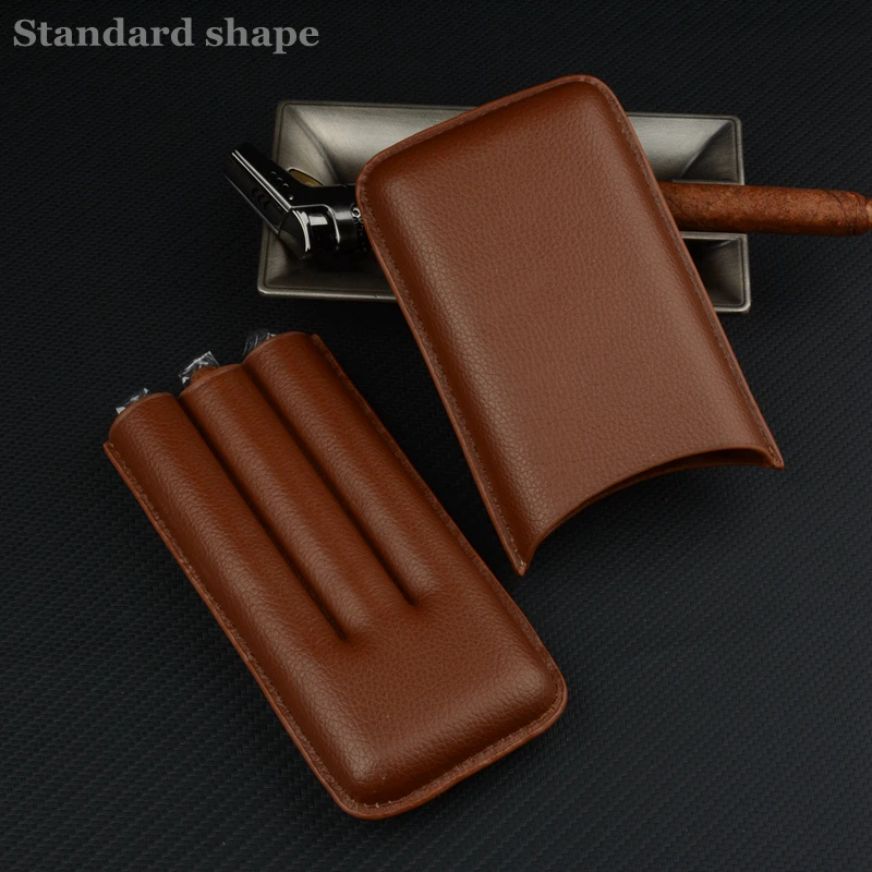

Classic Cigar Case Leather Cigar Holder Mini Travel Humdor 3 Tubes 54R Brown Cigar Box Exellent Smoking Accessory for Men