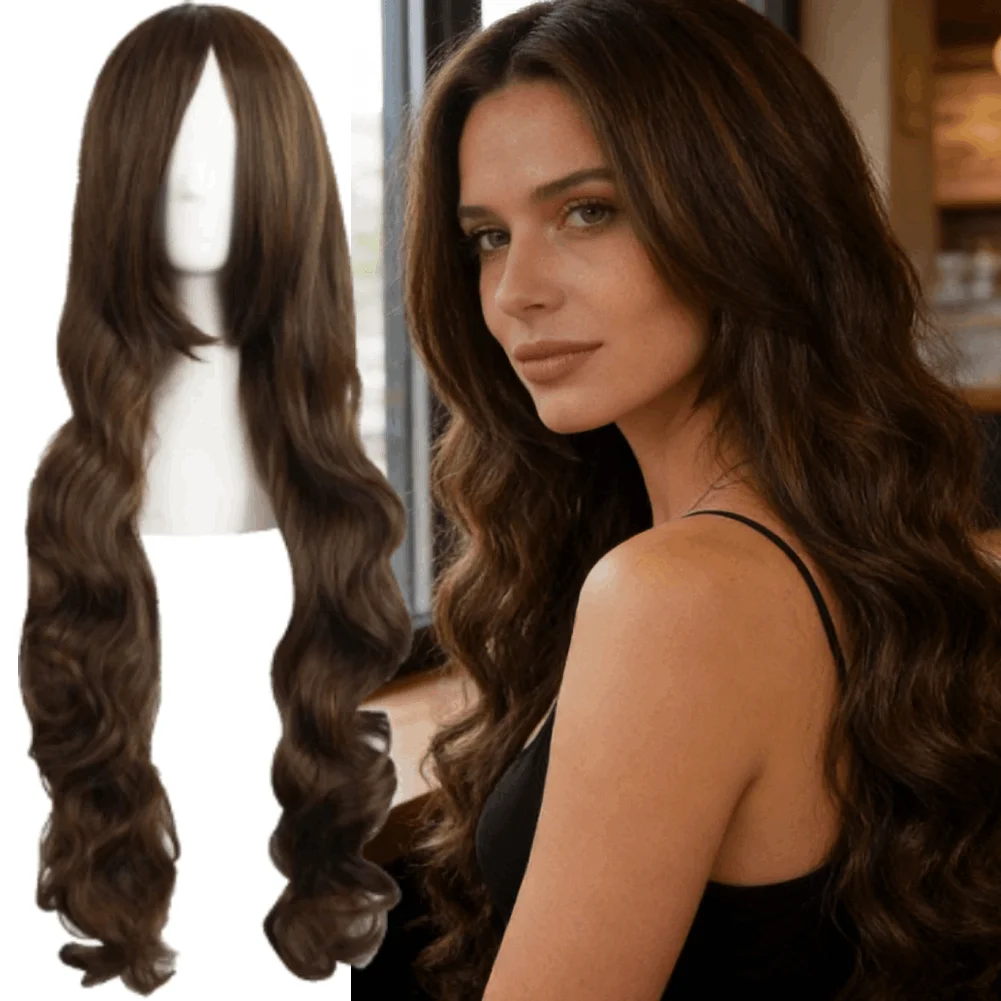 

Длинные кудрявые синтетические волосы из высококачественных термостойких волокон, коричневые кудрявые парики для косплея для женщин