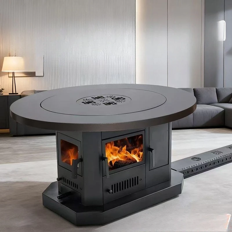 Wood stove Winter heating Wood charcoal burning Household smokeless three-sided real fire fireplace