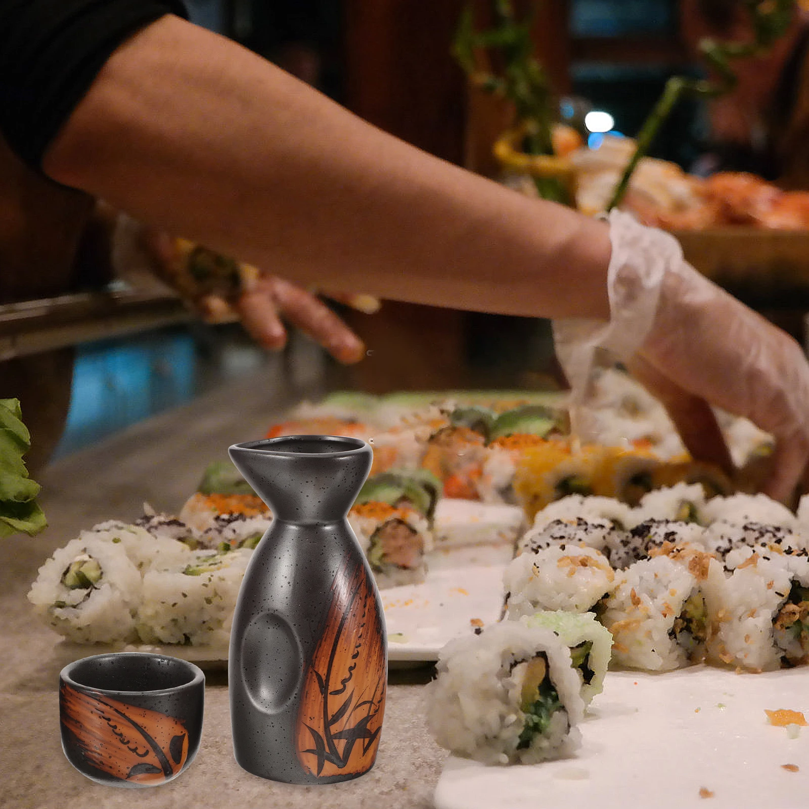 

1Set Japanese Sake Set Ceramic Vintage Porcelain Sake Pot Cups Dishwasher Safe Easy Clean for Drinking Spirits