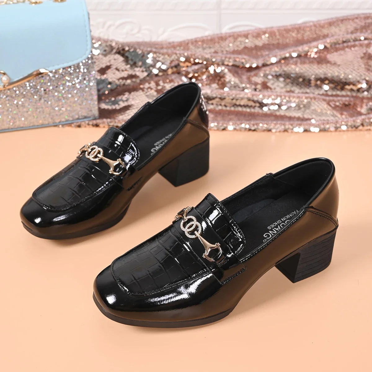 

2025 Fashion New Party High Heels Single Shoes Spring Autumn Round Head Square Toe Thick Heel Elegant Comfortable Women's Shoes