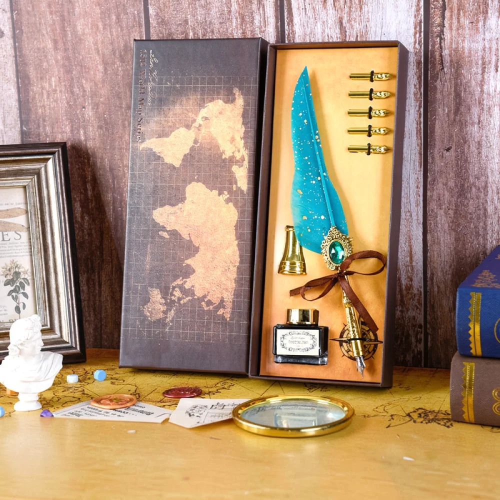 European Retro Feather Quill Pen Set Elegant Calligraphy Writing Instrument Gift Box For Business Promotion Awards Event