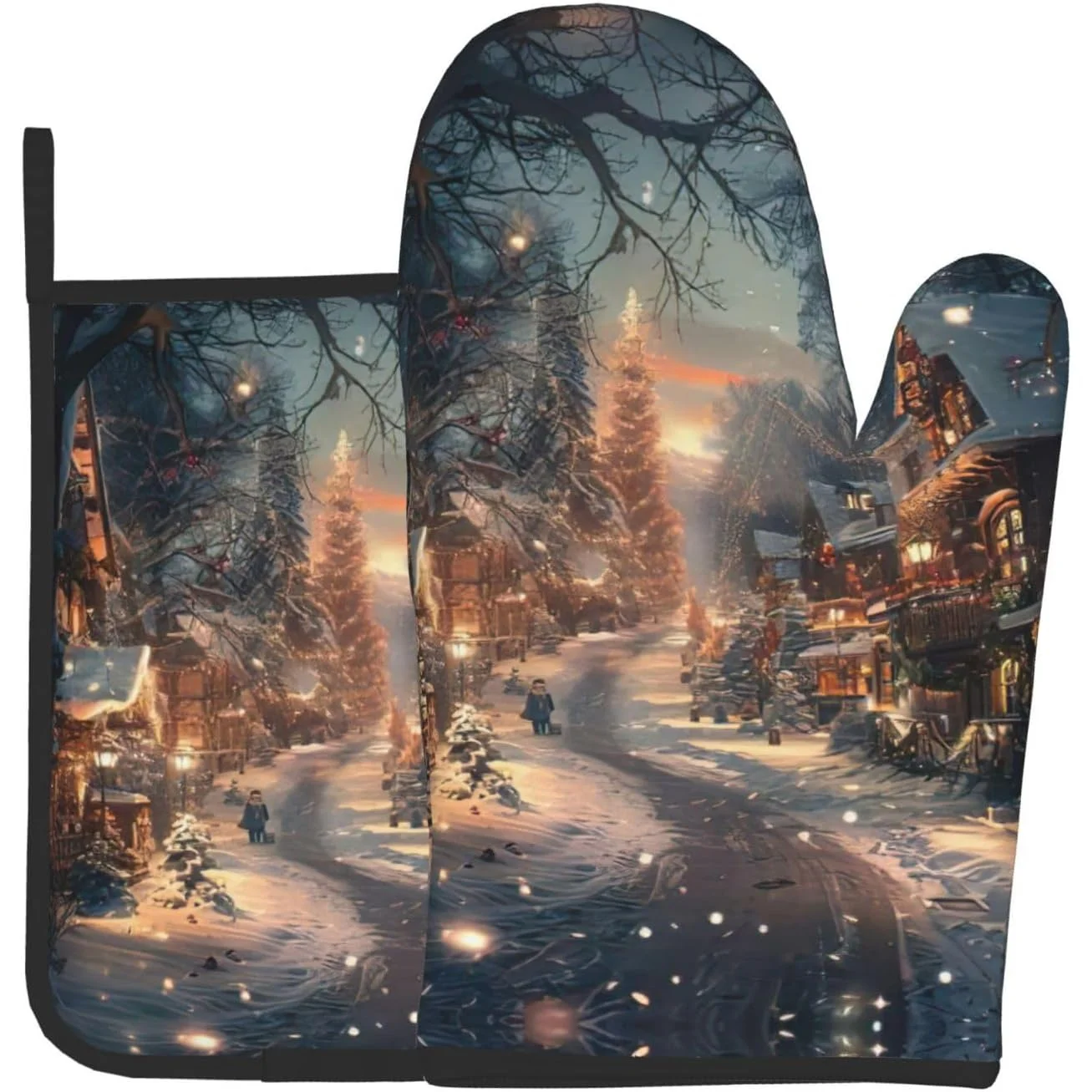 Snowy Christmas Kitchen Baking Two-Piece Set, Multipurpose Oven Gloves, Used for Barbecue Kitchen Baking
