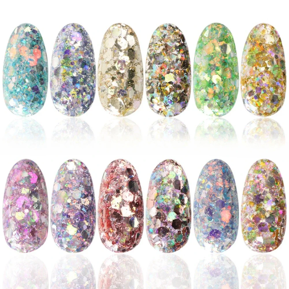 12Grids Holographic Nail Glitter Flakes Sequins Rose Gold Silver Manicure Paillette Manicure Spangles Slices Nail Art Decor