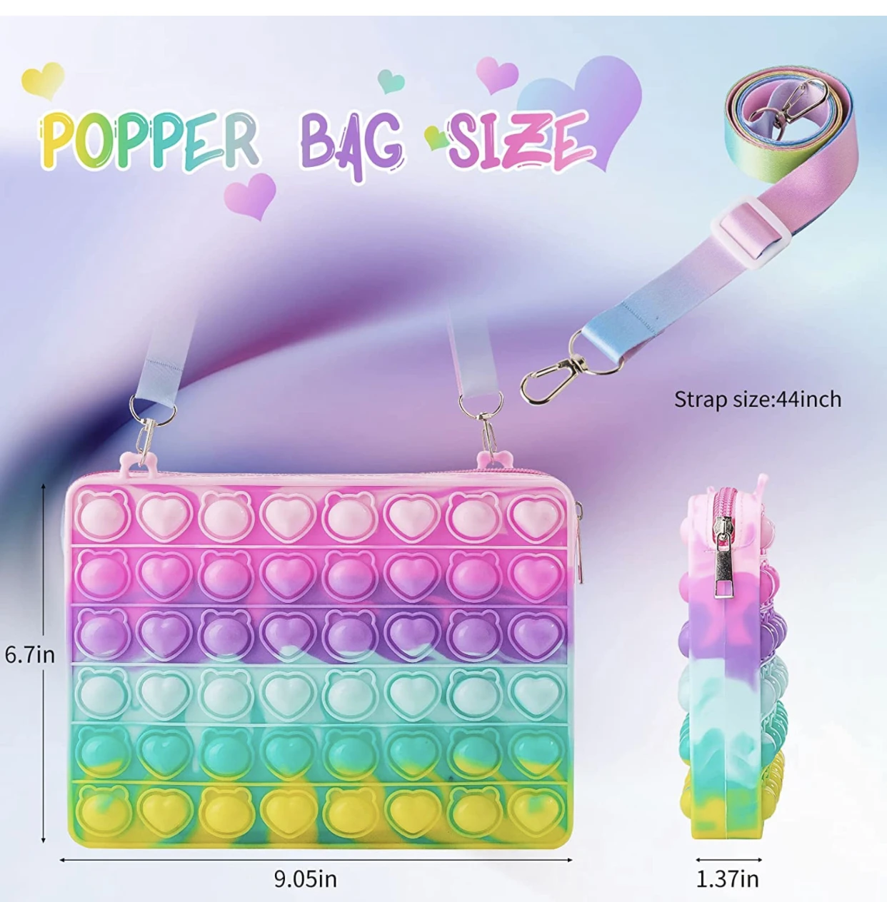 Pop It Crossbody Bags for Girls Kids Dimple Toy Handbags Purse Stress Release Push Popper Bubble Push Silicone Bag