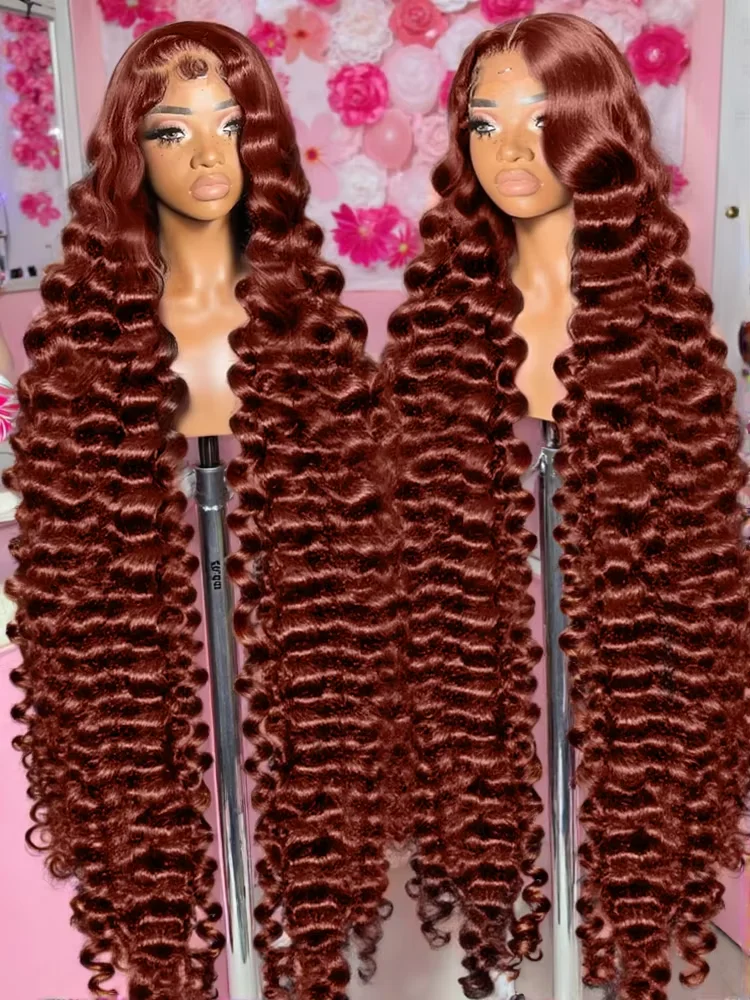 30 32 Inch Reddish Brown Loose Deep Wave 13x6 HD Lace Front Human Hair Wigs 100% Brazilian Water Wave13x4 Lace Frontal Wig
