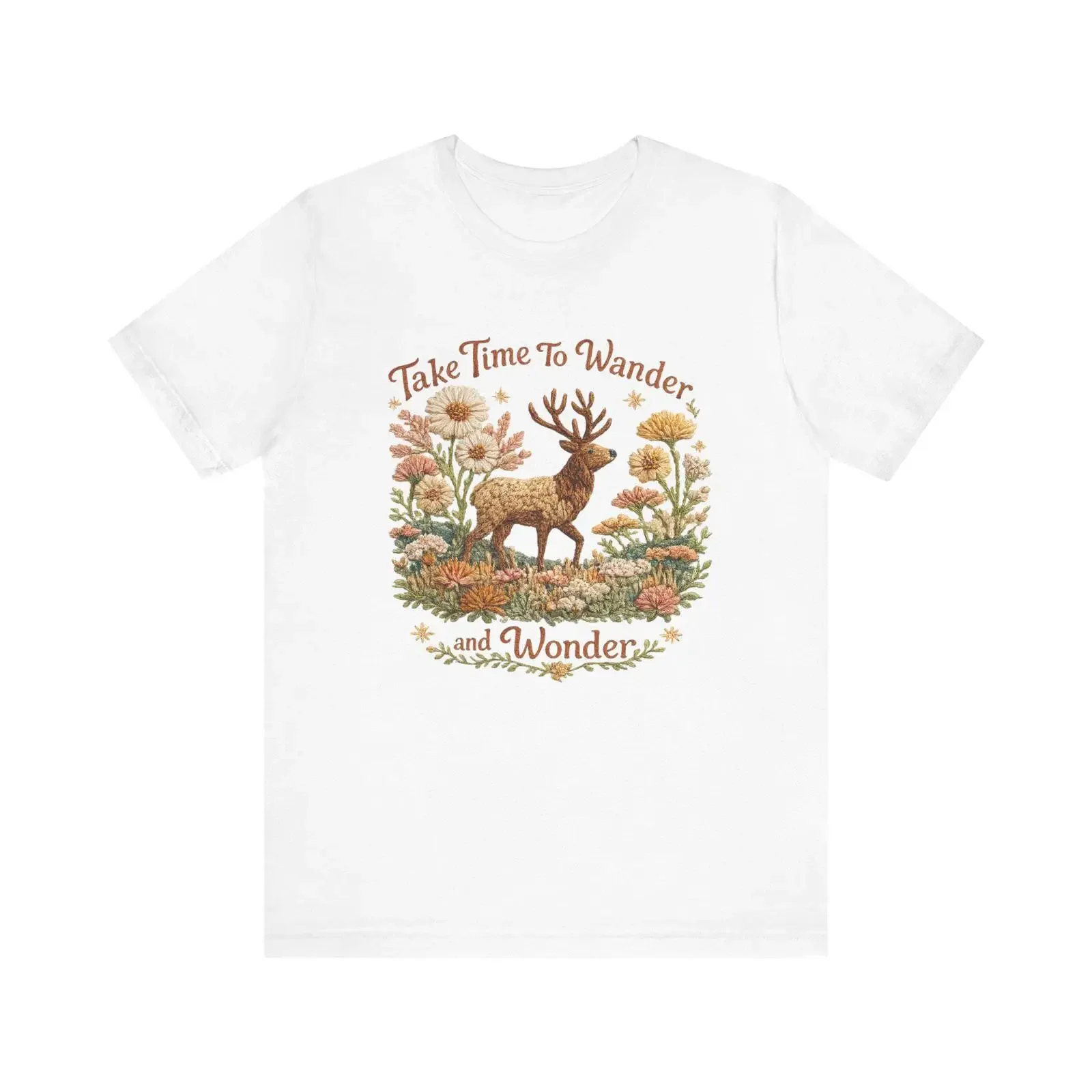 Take Time To Wander Deer T Shirt Nature floral vintage woodland design vintage Washed Casual Versatile graphic Unisex