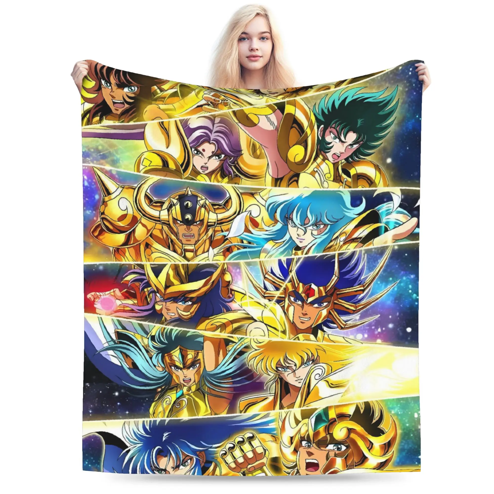 Anime Sainting-Seiyas Gold Saint Cartoon Flannel Blankets Warm Soft Bedding Throws for Couch Bed Bedspread Sofa Bed Cover