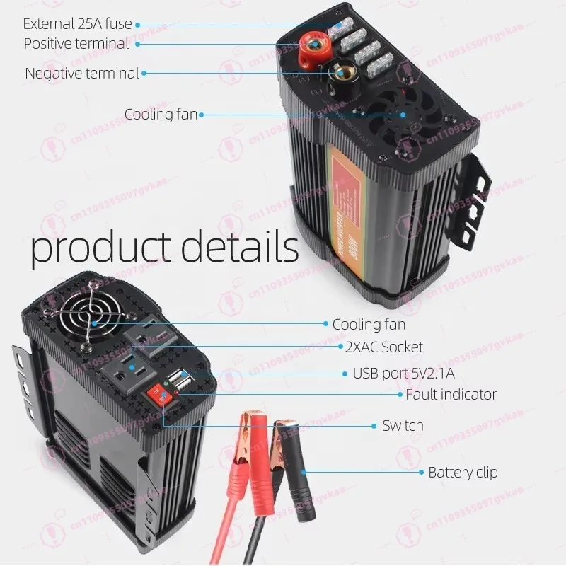 800W Modified Sine Wave Solar Inverter AC 12V To 220V Automotive Inverter with 1600W Peak Power for Automotive Emergency Power
