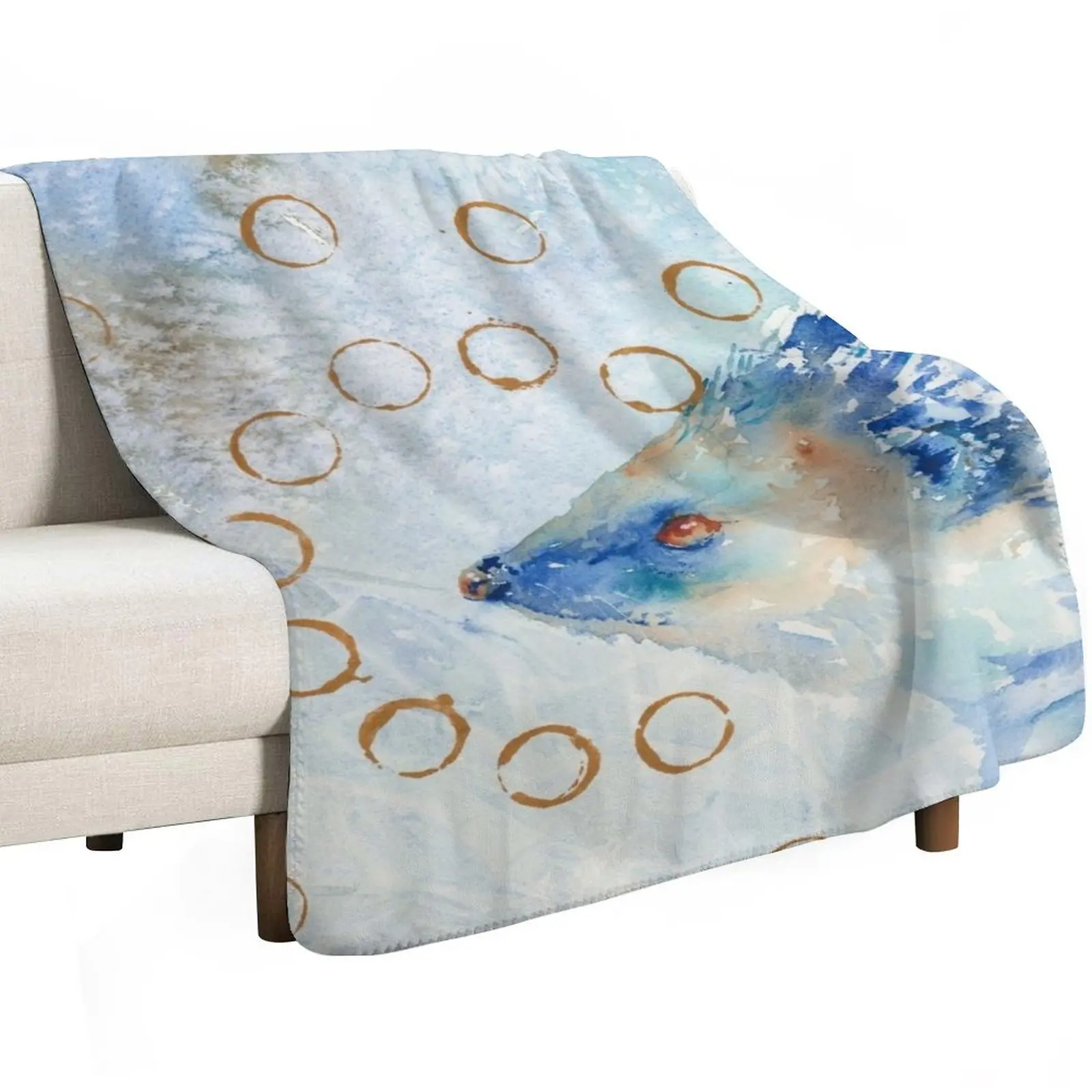 Blue Hedgehog with Gold Rings Watercolor Painting Throw Blanket for babies christmas decoration Plaid Bed covers Blankets