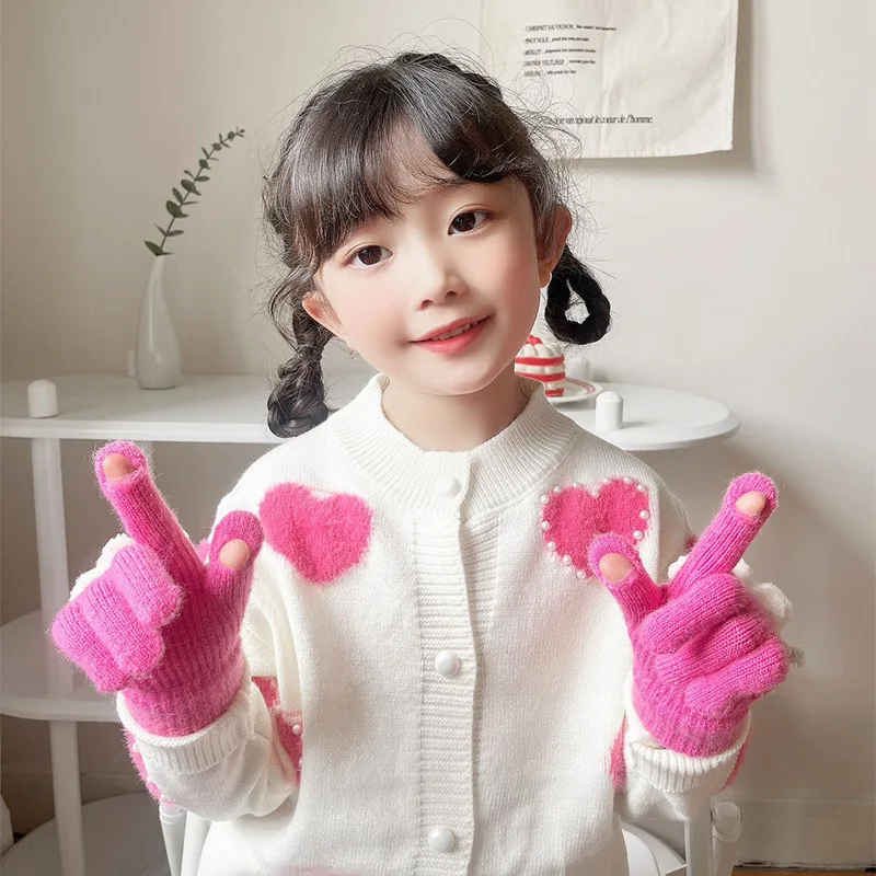 

Children's Winter Boy and Girl Five-finger Gloves Warm and Anti-cold Dew Finger Touch Screen Baby Cartoon Gloves