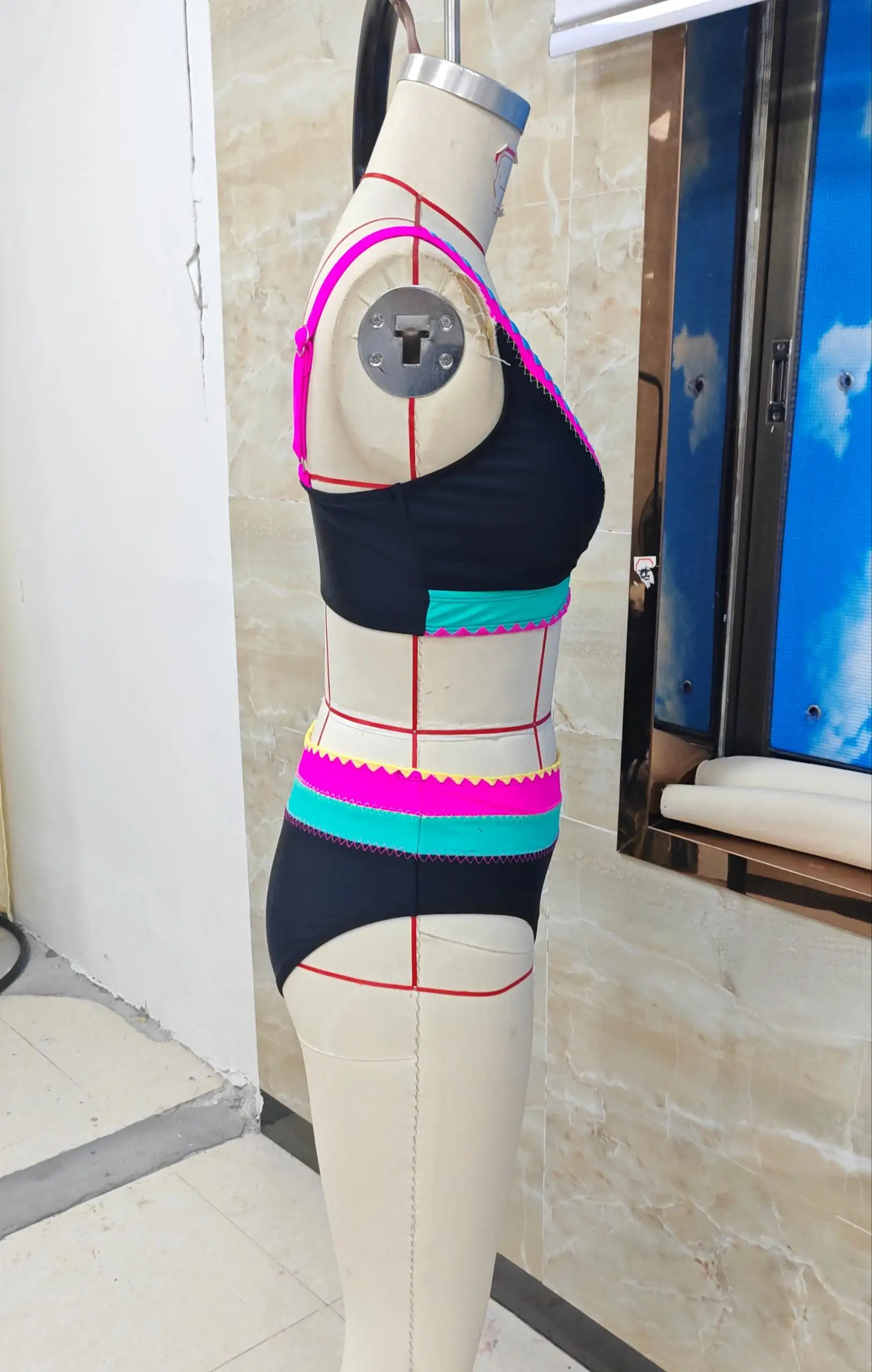 

Women 2 Piece Bikini Set Contrast V Neck Bra and Thongs Casual Bathing Suits for Beach Pool